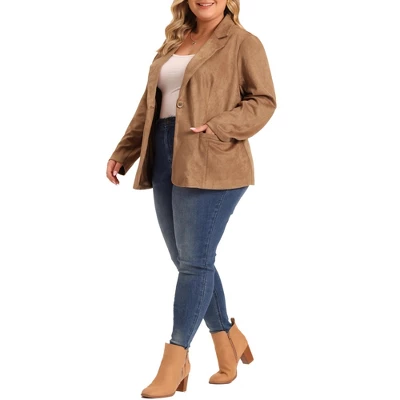 Agnes Orinda Women's Plus Size Open Front Faux Suede Long Sleeve Lapel Work Office Blazer 1 Agnes Orinda Women's Plus Size Open Front Faux Suede Long Sleeve Lapel Work Office Blazer