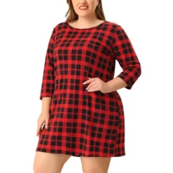 Agnes Orinda Women's Plus Size Knit 3/4 Sleeve Plaid Pajamas Sleepdress -Agnes Sales Store GUEST 9171eb25 b019 494e bec5 9b3d49ce36a0