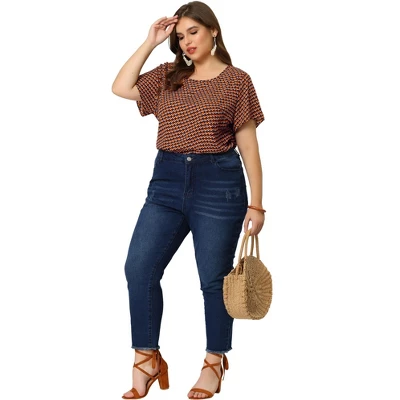 Agnes Orinda Women's Plus Size T Shirts Round Neck Geometry Printed Pullover Tops 2 Agnes Orinda Women's Plus Size T Shirts Round Neck Geometry Printed Pullover Tops - Image 2