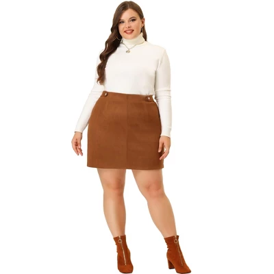Agnes Orinda Women's Plus Size Faux Suede Printed Side Buttons Bodycon Mini Skirt 2 Agnes Orinda Women's Plus Size Faux Suede Printed Side Buttons Bodycon Mini Skirt - Image 2