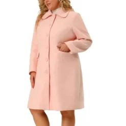 Agnes Orinda Women's Plus Size Coats Peter Pan Collar Single Breasted Long Coat