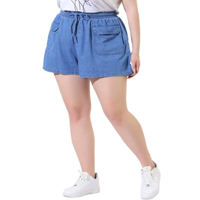 Agnes Orinda Women's Plus Size Drawstring Elastic Waist Pockets Denim Shorts 7 Agnes Orinda Women's Plus Size Drawstring Elastic Waist Pockets Denim Shorts - Image 7