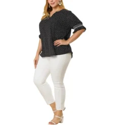 Agnes Orinda Women's Plus Size Pin Dots Smocked Floral Boho Blouses