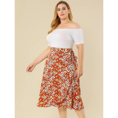 Agnes Orinda Women's Plus Size Boho Wrap Floral Beach Lightweight A Line Skirt 3 Agnes Orinda Women's Plus Size Boho Wrap Floral Beach Lightweight A Line Skirt - Image 3