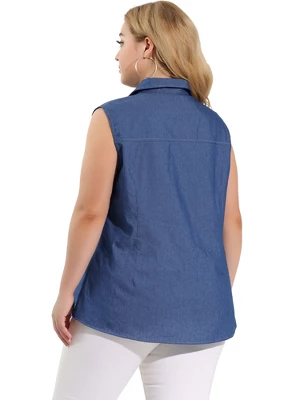 Agnes Orinda Plus Size Summer Tops For Women Sleeveless Button Down Work Shirts Chambray Blouses 2023 4 Agnes Orinda Plus Size Summer Tops For Women Sleeveless Button Down Work Shirts Chambray Blouses 2023 - Image 4