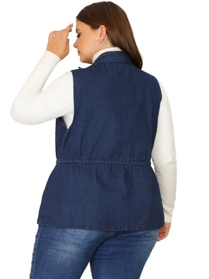 Agnes Orinda Women's Plus Size Utility Anorak Cargo Drawstring Jean Denim Jacket Vest 3 Agnes Orinda Women's Plus Size Utility Anorak Cargo Drawstring Jean Denim Jacket Vest - Image 3
