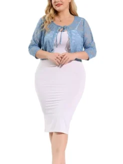 Agnes Orinda Women's Plus Size Shrug 3/4 Sleeves Lace Tie Neck Crop Bolero Cardigan -Agnes Sales Store GUEST 93d5edcd b2c2 463c bb56 7ae1324dcc54