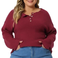 Agnes Orinda Women's Plus Size Oversized Round Neck Long Sleeve Button Knit Pullover Sweater Tops -Agnes Sales Store GUEST 93d6c1b5 d960 4ee3 9a52 67e320a9652e