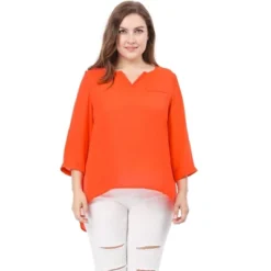 Agnes Orinda Women's Plus Size Sheer 3/4 Sleeve Flowy Split V Neck Blouse -Agnes Sales Store GUEST 93de8dd7 deaf 4ca7 a048 7b568773968f