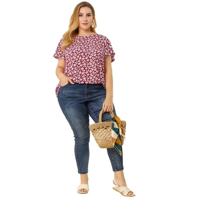 Agnes Orinda Women's Plus Size Floral Short Sleeve Casual Pleasant Top 2 Agnes Orinda Women's Plus Size Floral Short Sleeve Casual Pleasant Top - Image 2