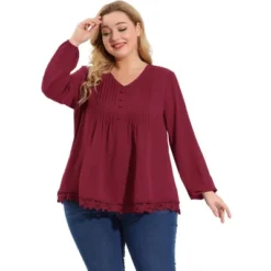 Agnes Orinda Women's Plus Size Fashion Pleated V Neck Long Sleeve Solid Blouses -Agnes Sales Store GUEST 94190b0c 8215 4663 aeb5 f100b66d4dad