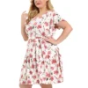 Agnes Orinda Women's Plus Size Short Sleeve Tie Waist Floral Dress
