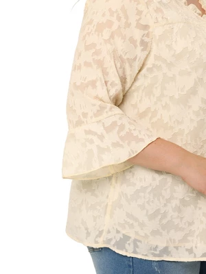 Agnes Orinda Plus Size Top For Women 3/4 Flare Sleeve V Neck Semi Sheer Blouses 4 Agnes Orinda Plus Size Top For Women 3/4 Flare Sleeve V Neck Semi Sheer Blouses - Image 4