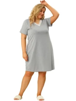 Agnes Orinda Women's Plus Size Solid Comfort Short Sleeves Nightgown -Agnes Sales Store GUEST 951da448 83ab 4e92 aac9 8ee0647b853a