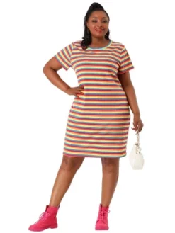 Agnes Orinda Women's Plus Size Rainbow Striped Curvy Fit Shirtdress -Agnes Sales Store GUEST 9557866f 2aaf 4621 8cbe da8ff1cc129f