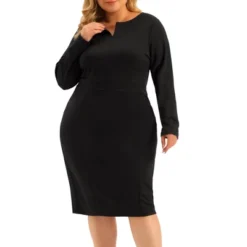 Agnes Orinda Women's Plus Size Office Work Long Sleeves Sheath Dress