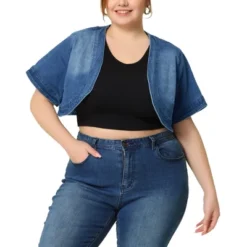 Agnes Orinda Women's Plus Size Denim Casual Crop Short Jean Cardigans -Agnes Sales Store GUEST 9637d647 3168 4caf b416 ef4ed16f5c98