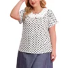 Agnes Orinda Women's Plus Size Short Sleeve Flat Collar Keyhole Front Polka Dots Blouses