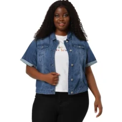 Agnes Orinda Women's Plus Size Denim Button Front Crop Short Sleeve Trucker Jean Jackets -Agnes Sales Store GUEST 96692140 4ddc 458e bb4b 67d0c9fd0524