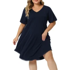 Agnes Orinda Women's Plus Size V Neck Short Sleeve Lace Trim Hem Nightgown -Agnes Sales Store GUEST 975ebdce a3dc 44dc 8ab0 612674a266e8