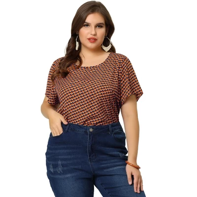 Agnes Orinda Women's Plus Size T Shirts Round Neck Geometry Printed Pullover Tops 3 Agnes Orinda Women's Plus Size T Shirts Round Neck Geometry Printed Pullover Tops - Image 3
