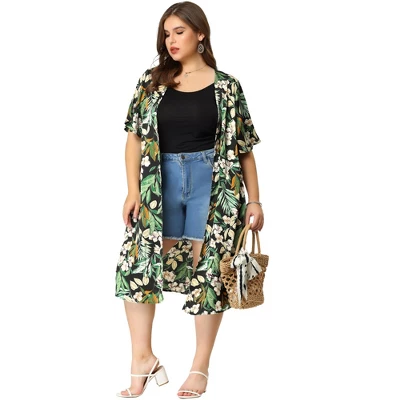 Agnes Orinda Women's Plus Sweater Spring Holiday Short Sleeve Floral Open Front Lightweight Cardigan 2 Agnes Orinda Women's Plus Sweater Spring Holiday Short Sleeve Floral Open Front Lightweight Cardigan - Image 2