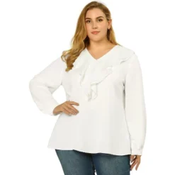 Agnes Orinda Women's Plus Size Work Fashion V Neck Chiffon Ruffle Top -Agnes Sales Store GUEST 9833c176 b5d3 47d9 b23c a4fb70da791d
