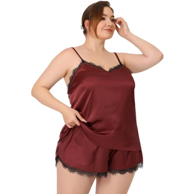 Agnes Orinda Women's Plus Size Lace Panel Elastic Waist Camisole Pajama Set 8 Agnes Orinda Women's Plus Size Lace Panel Elastic Waist Camisole Pajama Set - Image 8