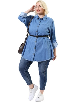 Agnes Orinda Women's Plus Size Lightweight Button Down Denim Long Sleeve Shirt Jacket 2 Agnes Orinda Women's Plus Size Lightweight Button Down Denim Long Sleeve Shirt Jacket - Image 2