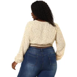 Agnes Orinda Women's Plus Size Crop Tops Floral Tie Waist Puff Sleeve Blouse -Agnes Sales Store GUEST 99247bea a09e 4de5 978c 2164663b2f90