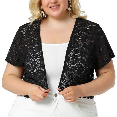 Agnes Orinda Women's Plus Size Lace Allover Spring Off Lightweight Short Sleeve Crop Shrugs 8 Agnes Orinda Women's Plus Size Lace Allover Spring Off Lightweight Short Sleeve Crop Shrugs - Image 8