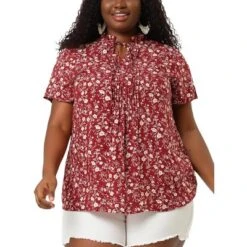 Agnes Orinda Women's Plus Size Self Tie Ruffle Pleated Floral Blouse -Agnes Sales Store GUEST 99c991a8 10dc 495e b1f8 3a7dd988c7d5