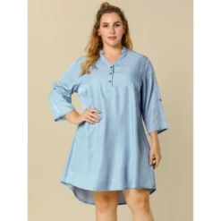 Agnes Orinda Women's Plus Size 3/4 Sleeve Belted High Low Hem Chambray T-Shirt Dress -Agnes Sales Store GUEST 99d54669 4fbe 4bad bc3a c028178077dc