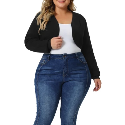 Agnes Orinda Women's Plus Size Long Sleeve Open Front Ribbed Soft Knit Crop Cardigan 5 Agnes Orinda Women's Plus Size Long Sleeve Open Front Ribbed Soft Knit Crop Cardigan - Image 5