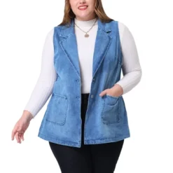 Agnes Orinda Women's Plus Size Denim Relax Notched Lapel Jacket Vest -Agnes Sales Store GUEST 9a7ac5e1 d20e 4fdc 9422 de2506932edd