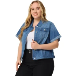 Agnes Orinda Women's Plus Size Denim Button Front Crop Short Sleeve Trucker Jean Jackets -Agnes Sales Store GUEST 9a8eaec7 5a41 4845 962b b1fe2a995713