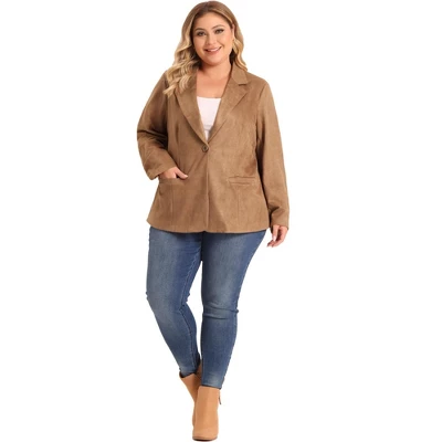 Agnes Orinda Women's Plus Size Open Front Faux Suede Long Sleeve Lapel Work Office Blazer 2 Agnes Orinda Women's Plus Size Open Front Faux Suede Long Sleeve Lapel Work Office Blazer - Image 2