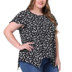Agnes Orinda Women's Plus Size Floral Irregular Hem Casual Peplum Blouse -Agnes Sales Store GUEST 9c6caa3c f962 482d b730 7a8b314d735c
