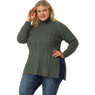 Agnes Orinda Women's Plus Turtleneck Side Slit Long Sleeve Sweater 6 Agnes Orinda Women's Plus Turtleneck Side Slit Long Sleeve Sweater - Image 6