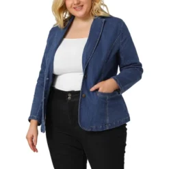 Agnes Orinda Women's Plus Size Denim Notched Lapel Color Block Stretch Blazer -Agnes Sales Store GUEST 9cc20582 70d9 49eb aa2a f4970dfe85e5