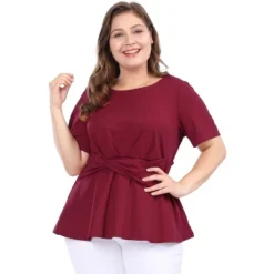 Agnes Orinda Women's Plus Size Twisted Knot Waist Short Sleeves Summer Outfits Peplum Blouses -Agnes Sales Store GUEST 9cdacc1a 8fb4 46ab 9258 1753cb6dadf3