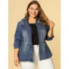Agnes Orinda Women's Plus Size Stand Collar Zipper Denim Jacket