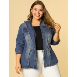 Agnes Orinda Women's Plus Size Stand Collar Zipper Denim Jacket