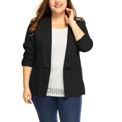 Agnes Orinda Women's Plus Size Fashion Formal With 3/4 Pleated Sleeves And Shawl Collar Blazers 5 Agnes Orinda Women's Plus Size Fashion Formal With 3/4 Pleated Sleeves And Shawl Collar Blazers - Image 5
