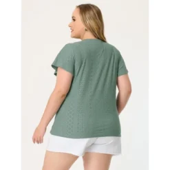 Agnes Orinda Women's Plus Size V Neck Eyelet Short Sleeve Casual Trendy Blouse -Agnes Sales Store GUEST 9dcd08a7 9991 4ed8 8db3 70f7844b8d59