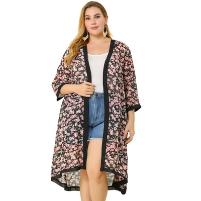 Agnes Orinda Women's Plus Size Floral Chiffon Holiday Midi Cardigans 3 Agnes Orinda Women's Plus Size Floral Chiffon Holiday Midi Cardigans - Image 3