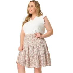 Agnes Orinda Women's Plus Size Elastic High Waist Ruffle Hem Pleated Midi Floral Print A Line Skirts -Agnes Sales Store GUEST 9e388e2f ed41 4417 a206 e74a0686e95c