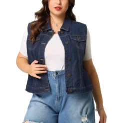 Agnes Orinda Women's Plus Size Buttons With Two Chest Flap Pockets Denim Vests -Agnes Sales Store GUEST 9e38e560 e2d0 41e9 a7a7 03193fbd9583