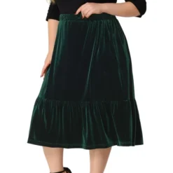 Agnes Orinda Women's Plus Size Velvet Elastic Waist Ruffle Hem Party Midi Skirt -Agnes Sales Store GUEST 9e8c3f5d 89d6 4c40 acb7 1f91a2ebd928