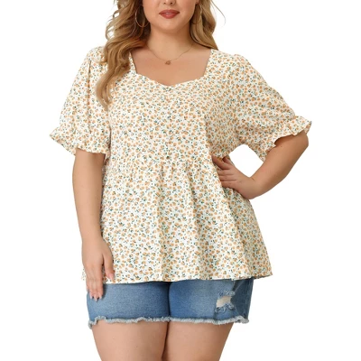 Agnes Orinda Women's Plus Size Floral Babydoll Peplum Waist Short Sleeve Blouses 1 Agnes Orinda Women's Plus Size Floral Babydoll Peplum Waist Short Sleeve Blouses
